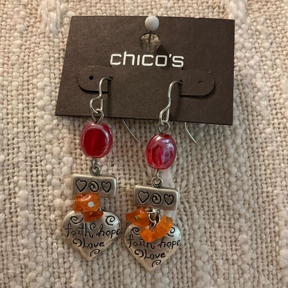 Chico's Jewelry - 0217-Chico's Red and Orange Heart Earrings